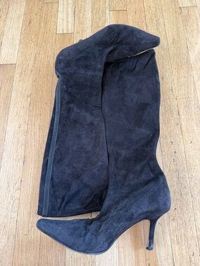 Women's Black Suede Knee High Stiletto Boots